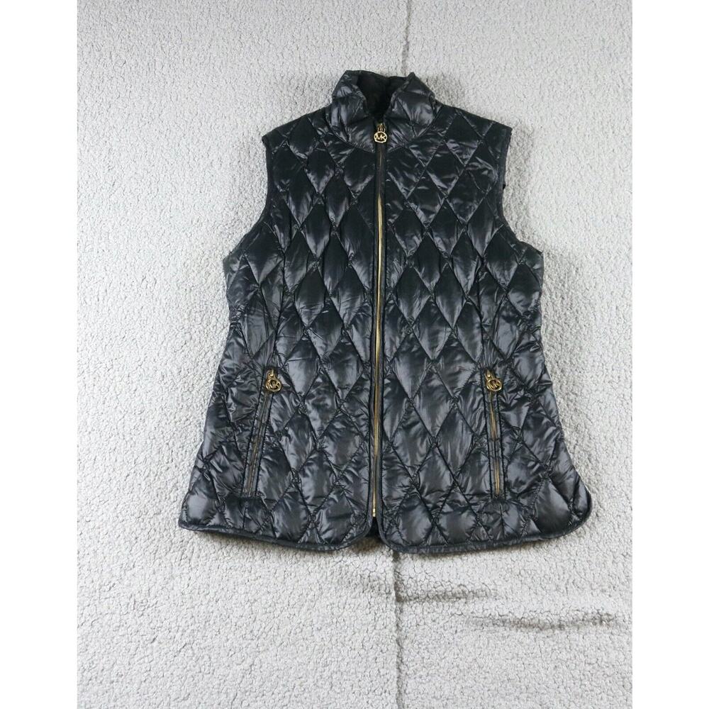 Michael Kors Quilted Vest Women Small Packable Down Fill Puffer Gold Zipper